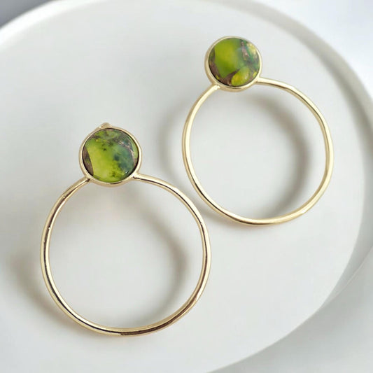 Peridot Hoop Earrings, Mojave  Earrings Gold, August Birthstone Gift, Gemstone Hoops, Jade Earrings, Boho Gemstone Jewelry,Medium Gold Hoops