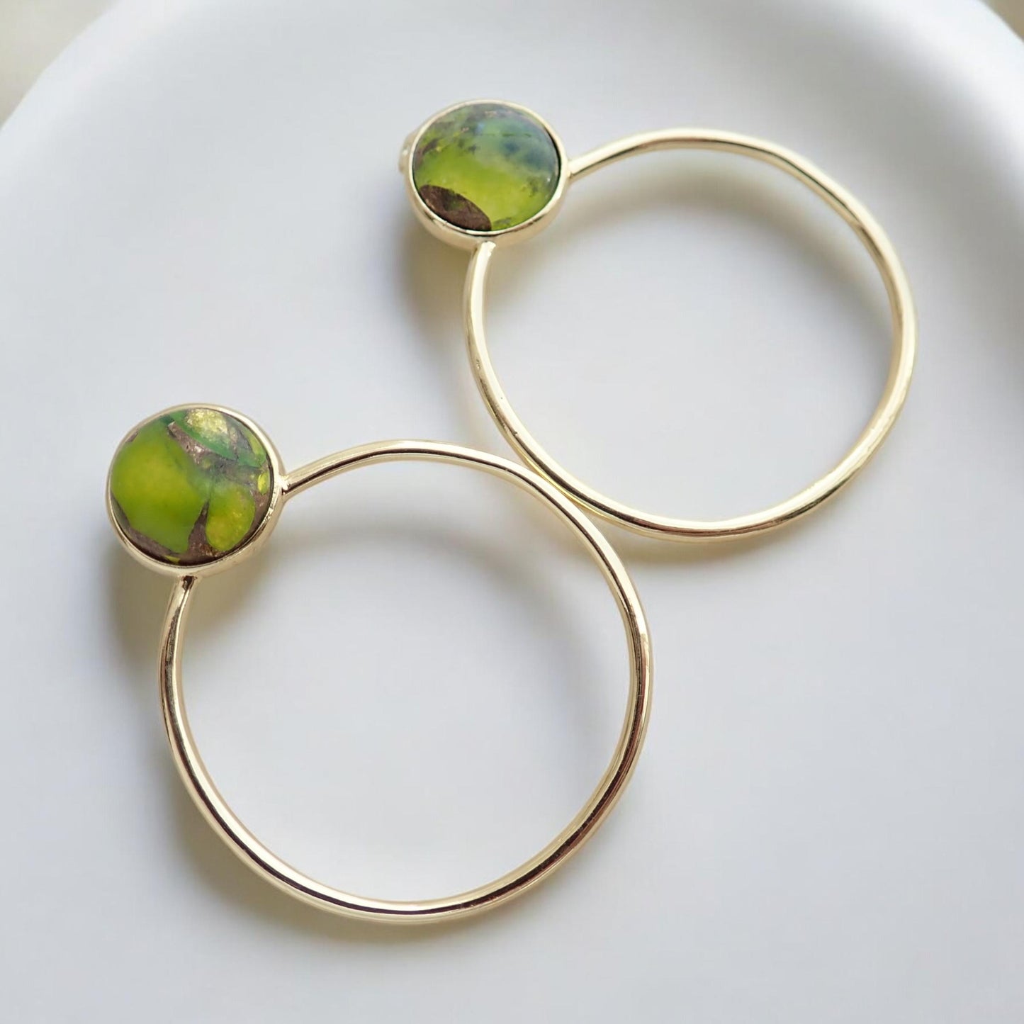 Peridot Hoop Earrings, Mojave  Earrings Gold, August Birthstone Gift, Gemstone Hoops, Jade Earrings, Boho Gemstone Jewelry,Medium Gold Hoops