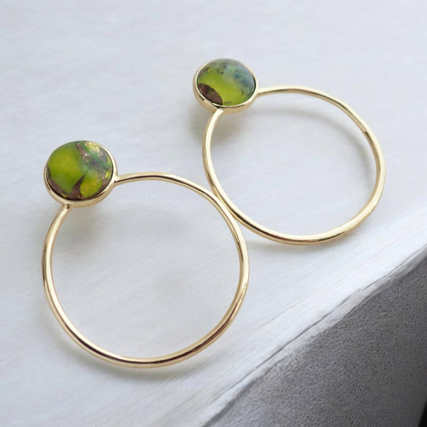 Peridot Hoop Earrings, Mojave  Earrings Gold, August Birthstone Gift, Gemstone Hoops, Jade Earrings, Boho Gemstone Jewelry,Medium Gold Hoops