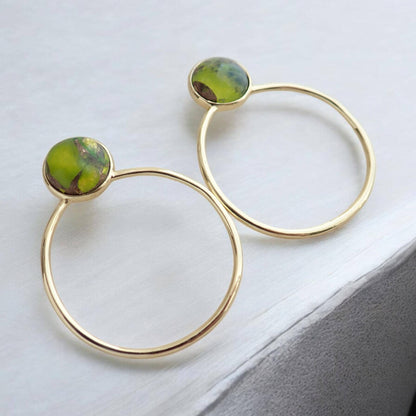 Peridot Hoop Earrings, Mojave  Earrings Gold, August Birthstone Gift, Gemstone Hoops, Jade Earrings, Boho Gemstone Jewelry,Medium Gold Hoops