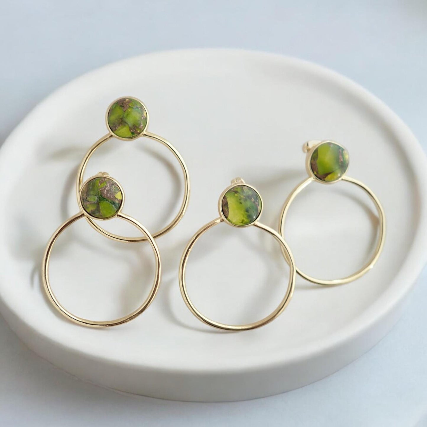 Peridot Hoop Earrings, Mojave  Earrings Gold, August Birthstone Gift, Gemstone Hoops, Jade Earrings, Boho Gemstone Jewelry,Medium Gold Hoops