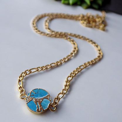 Round Mojave Turquoise Pendant Necklace • Gold Turquoise Jewelry • December Birthstone Gift • Boho Gemstone Necklace • Southwest Style