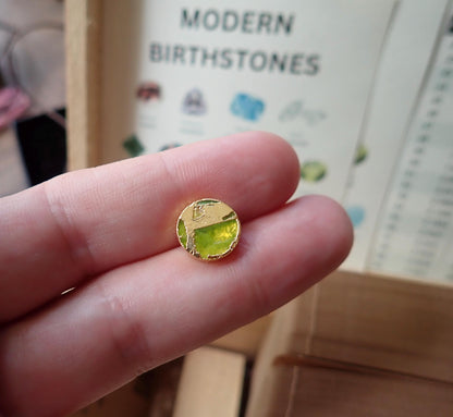 Round Peridot Green Mojave Gemstone Stud Earrings  – August Birthstone Gift for Her - Boho Kintsugi Post Earrings