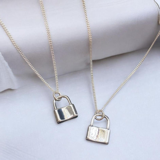 Sterling Silver Fill Padlock Necklace • Minimalist Lock Pendant, Dainty Everyday Necklace ,Gift for Her, Couples Jewelry,Modern Silver Charm