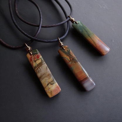 Red Creek Jasper Necklace for Men  – Earthy Stone Pendant on Adjustable Leather Cord,Mens Jewelry,Natural Stone Jewelry for Men,Gift for Him