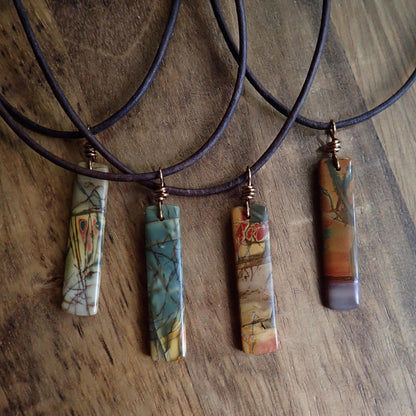 Red Creek Jasper Necklace for Men  – Earthy Stone Pendant on Adjustable Leather Cord,Mens Jewelry,Natural Stone Jewelry for Men,Gift for Him