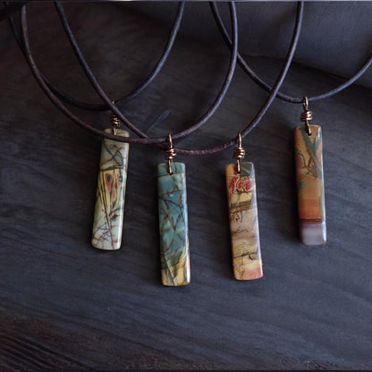 Red Creek Jasper Necklace for Men  – Earthy Stone Pendant on Adjustable Leather Cord,Mens Jewelry,Natural Stone Jewelry for Men,Gift for Him