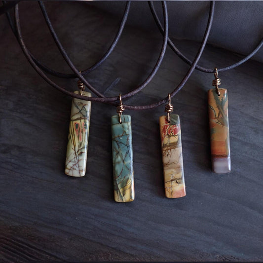 Red Creek Jasper Necklace for Men  – Earthy Stone Pendant on Adjustable Leather Cord,Mens Jewelry,Natural Stone Jewelry for Men,Gift for Him