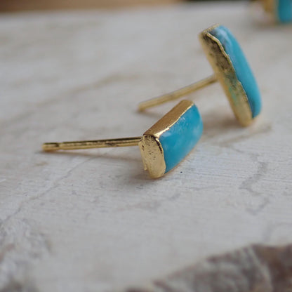 Rectangle Turquoise Stud Earrings, Gemstone Bar Earrings, Dainty Turquoise Posts, Turquoise Jewelry,December Birthstone