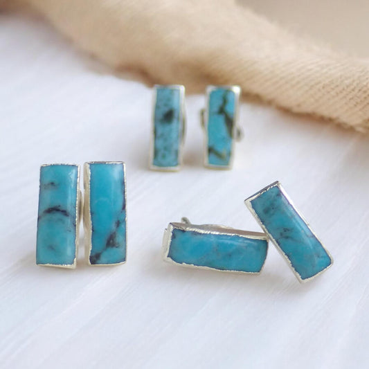 Turquoise Stud Earrings Silver, Blue Gemstone Earrings,Small Boho Studs,Dainty Turquoise Posts, Turquoise Jewelry,December Birthstone Gift