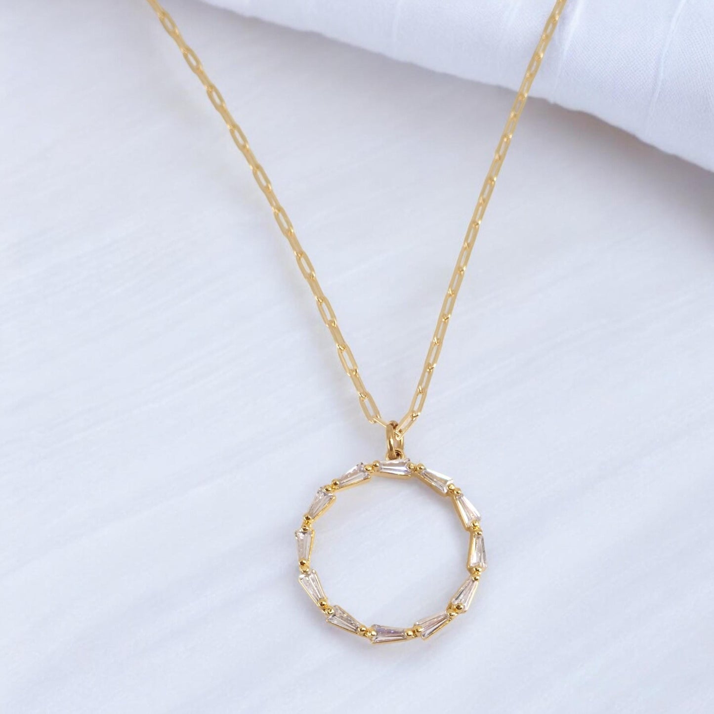 Gold Fill Eternity Necklace with  Baguette Crystals,  Halo Circle Pendant, Dainty Minimalist Jewelry, Gift for Her Everyday Elegant Gift