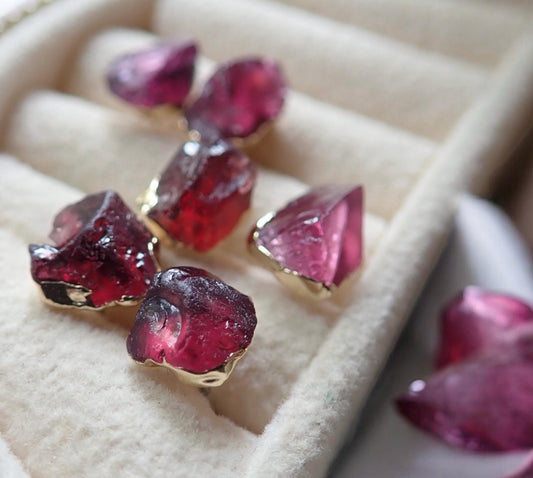 Raw Garnet Stud Earrings, January Birthstone Jewelry, Dainty Red Gemstone Earrings,Small Minimalist Crystal Posts Sterling Silver, Wife Gift