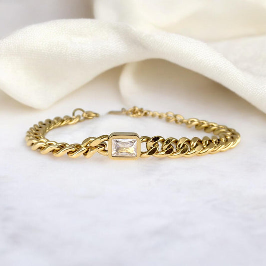 Chunky Curb Chain Bracelet With CZ Focal - No Tarnish Gold, 18K Gold Filled Stacking Bracelets, Everyday Minimalist Jewelry, Waterproof PVD Jewelry (Copy)