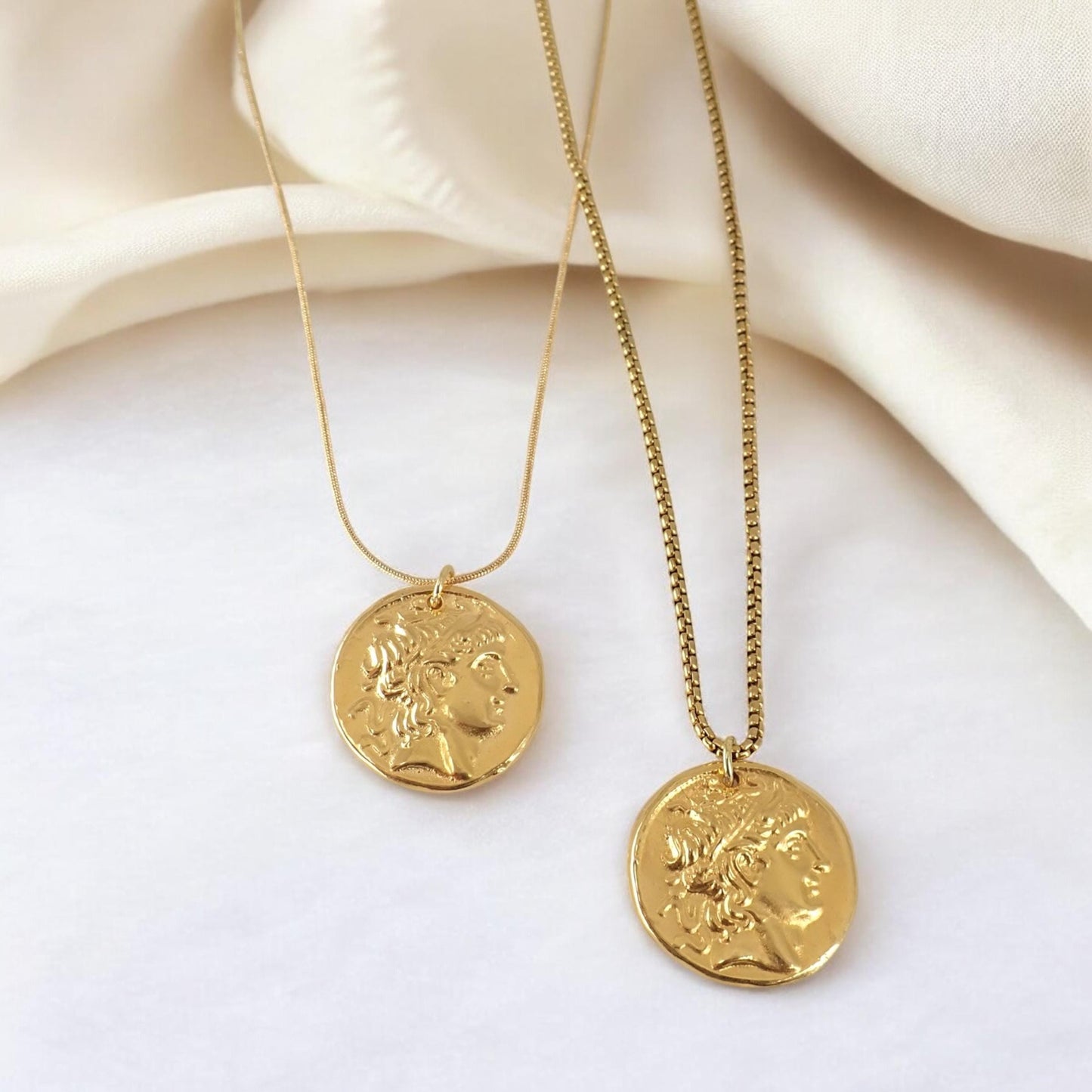 Bold Gold Roman Coin Necklace – Double Sided Medallion Pendant, 24k Gold Plated Statement Jewelry, Ancient Inspired Necklace Gold Fill