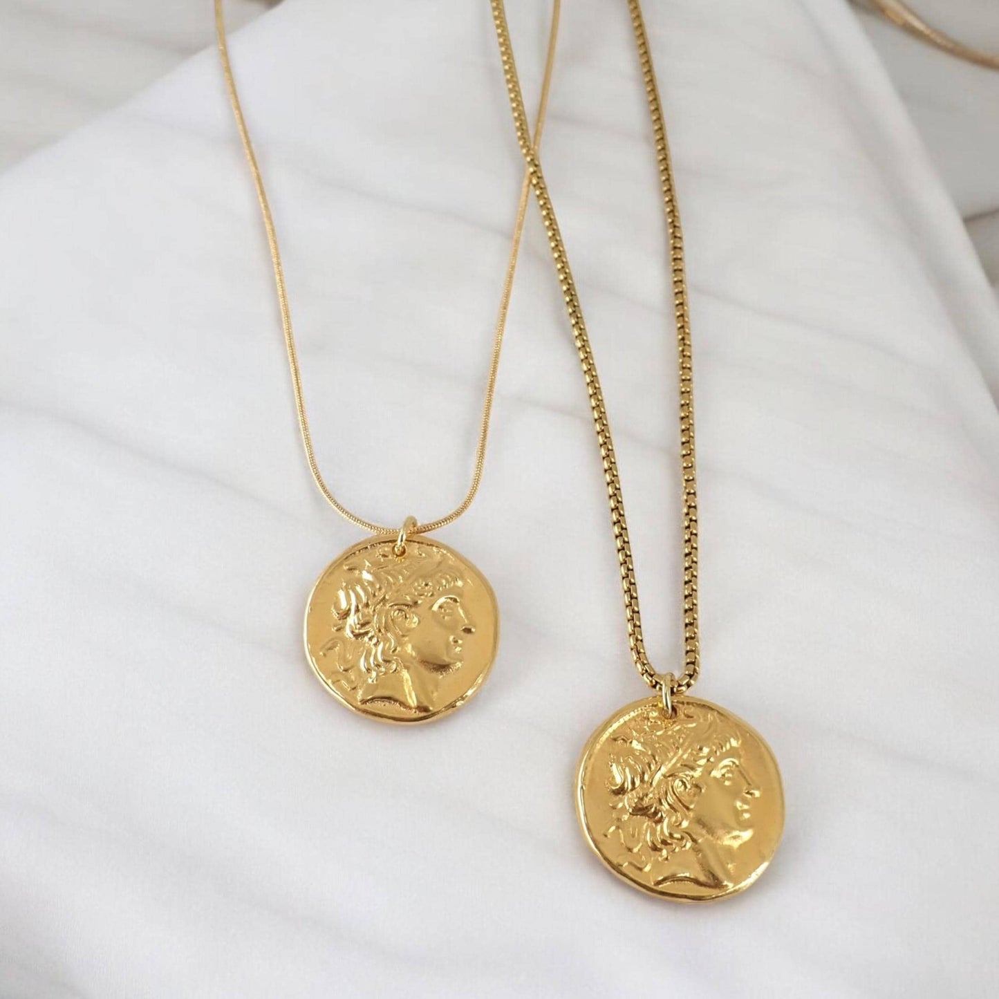 Bold Gold Roman Coin Necklace – Double Sided Medallion Pendant, 24k Gold Plated Statement Jewelry, Ancient Inspired Necklace Gold Fill