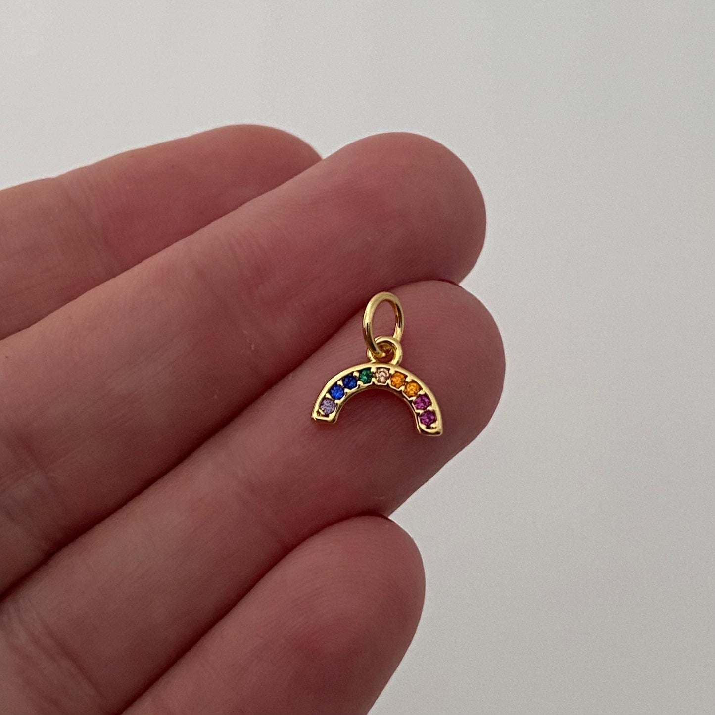 Dainty Rainbow Necklace in 18k Gold, Multi Gemstone Arc Pendant, Pride Jewelry, Colorful Crystal Jewelry Gift for Her, Minimalist Necklace