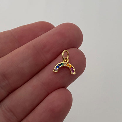 Dainty Rainbow Necklace in 18k Gold, Multi Gemstone Arc Pendant, Pride Jewelry, Colorful Crystal Jewelry Gift for Her, Minimalist Necklace