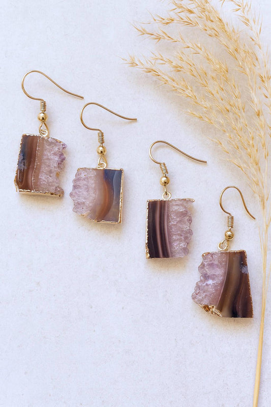 Amethyst Slice Earrings, Amethyst Stalactite Earrings, Gemstone Dangle Earrings, Amethyst Statement Jewelry,February Birthstone Gift for Her