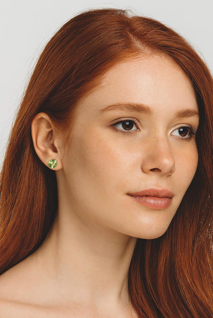 Round Peridot Green Mojave Gemstone Stud Earrings  – August Birthstone Gift for Her - Boho Kintsugi Post Earrings