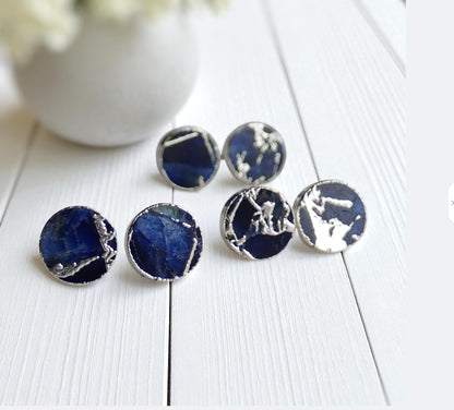 Blue Sapphire Mojave Turquoise Stud Earrings Silver | September Birthstone Gift for Her