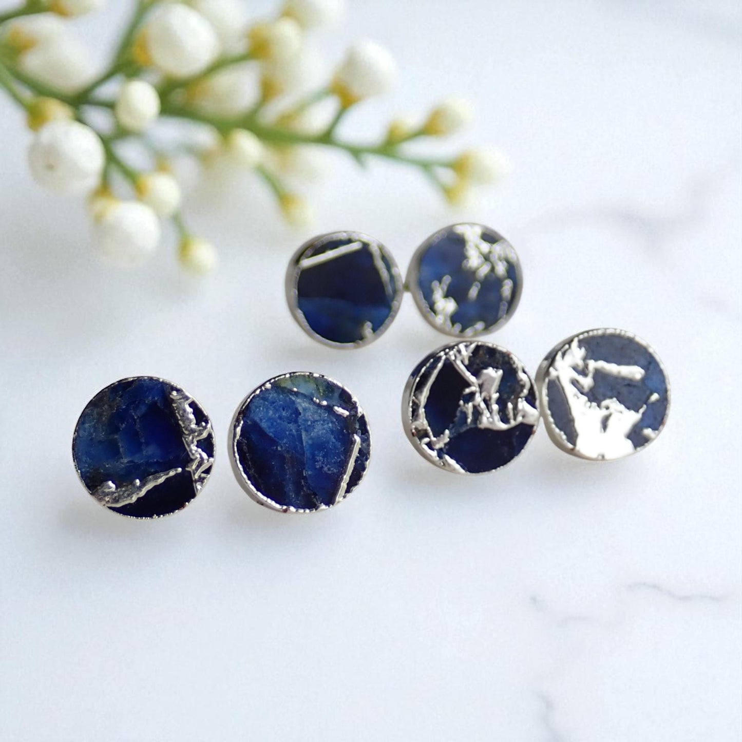 Blue Sapphire Mojave Turquoise Stud Earrings Silver | September Birthstone Gift for Her
