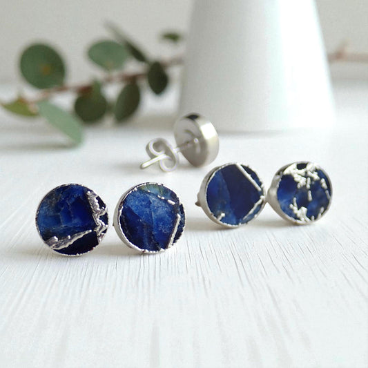 Blue Sapphire Mojave Turquoise Stud Earrings Silver | September Birthstone Gift for Her