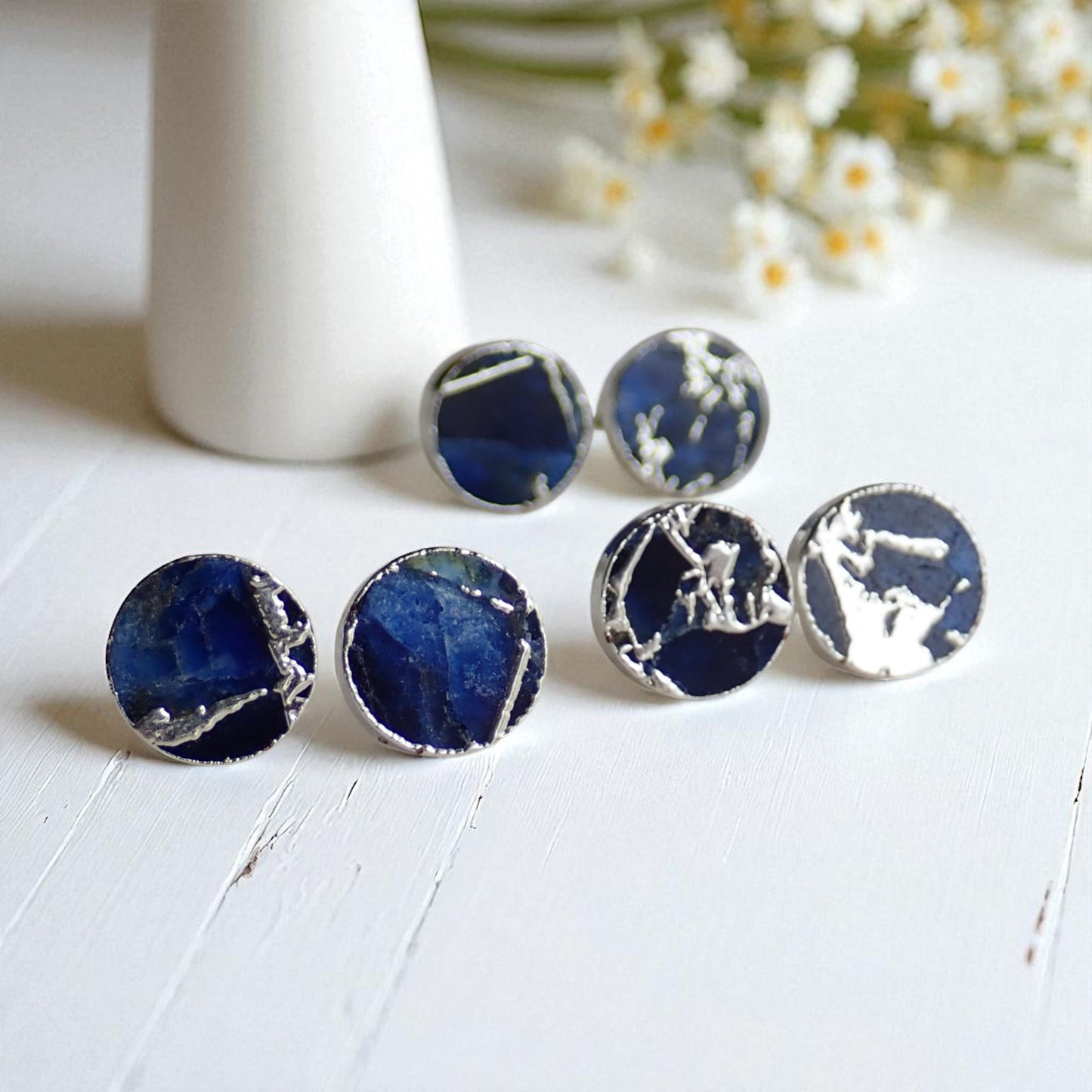 Blue Sapphire Mojave Turquoise Stud Earrings Silver | September Birthstone Gift for Her