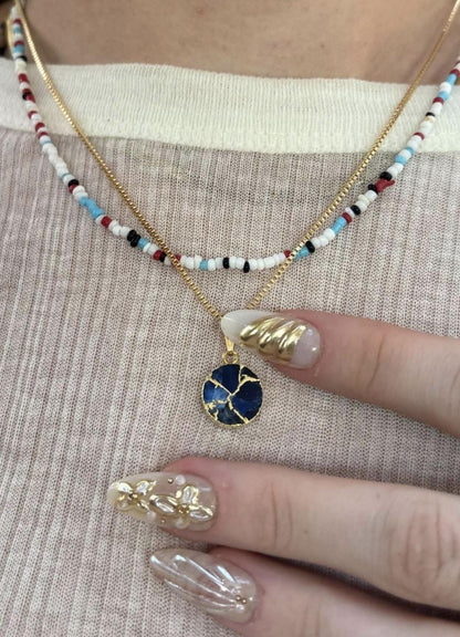 Sapphire Mojave Necklace Silver, Blue Gemstone Coin Necklace, May Birthstone Gift for Her, Kintsugi Inspired