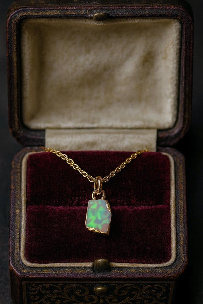 Dainty Raw Opal Pendant Necklace in Gold | October Birthstone Jewelry ,Minimalist Gift for Her