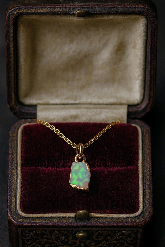 Dainty Raw Opal Pendant Necklace in Gold | October Birthstone Jewelry ,Minimalist Gift for Her