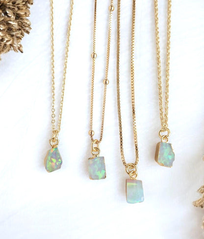 Dainty Raw Opal Pendant Necklace in Gold | October Birthstone Jewelry ,Minimalist Gift for Her