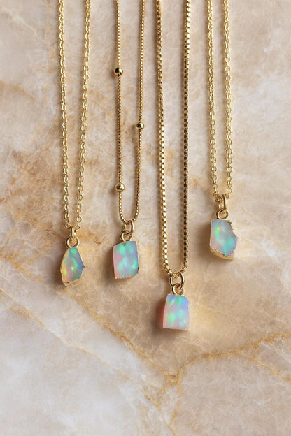 Dainty Raw Opal Pendant Necklace in Gold | October Birthstone Jewelry ,Minimalist Gift for Her