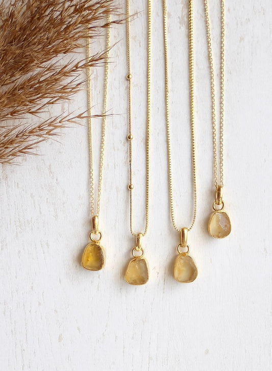 Raw Citrine Pendant Necklace - Genuine November Birthstone, Natural Gemstone Necklace with 18K Gold Fill Chain
