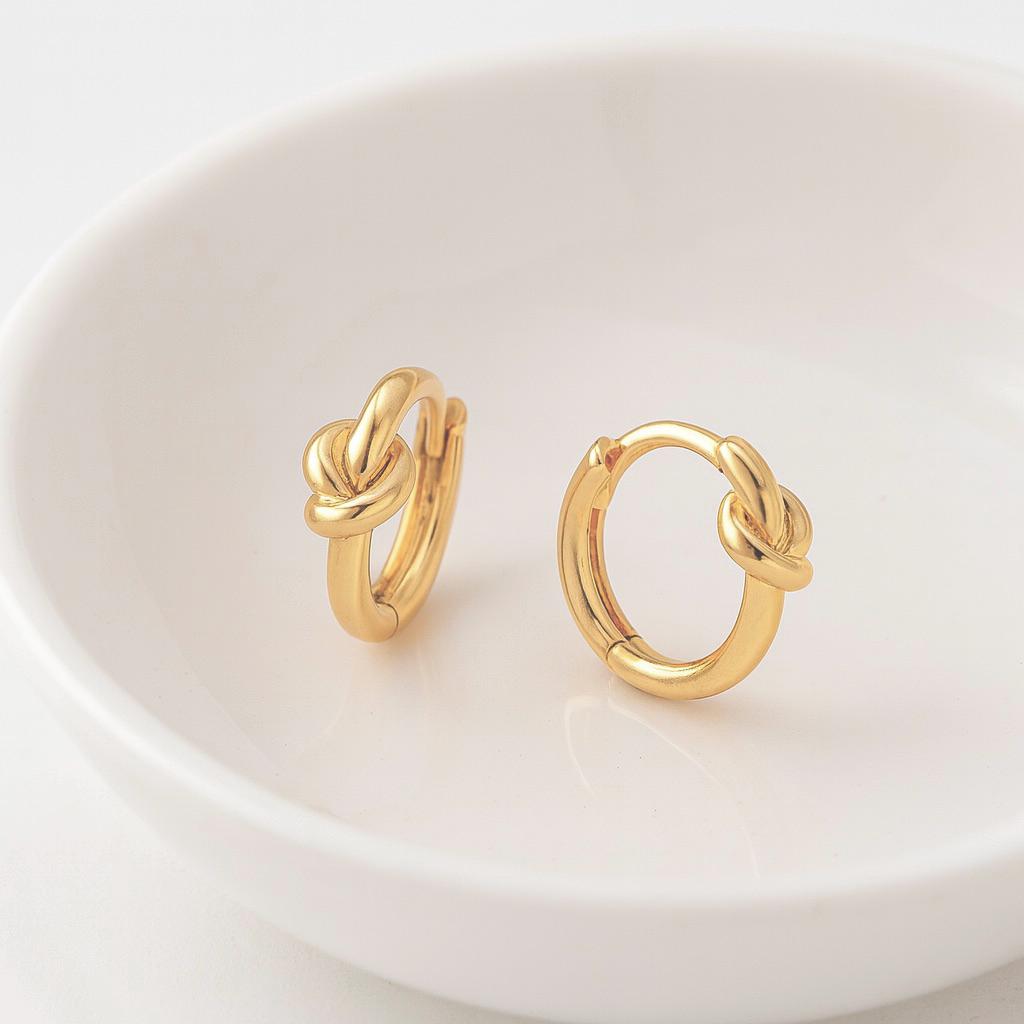 Gold Knot Hoop Earrings 18k Gold Vermeil Sterling Silver, Small Huggie Hoops, Minimalist Small Hoop Earrings