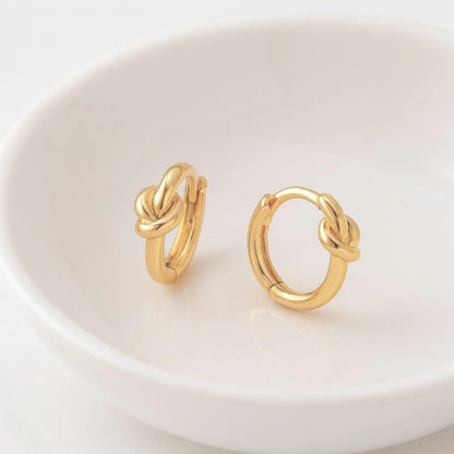 Gold Knot Hoop Earrings 18k Gold Vermeil Sterling Silver, Small Huggie Hoops, Minimalist Small Hoop Earrings