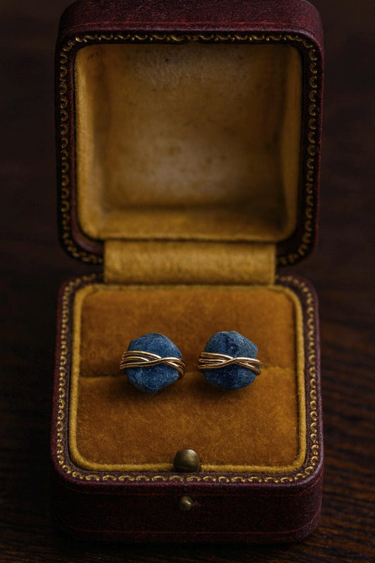 Raw Sapphire Stud Earrings • 14k Gold Filled Wire Wrapped Gemstone Posts • September Birthstone Jewelry