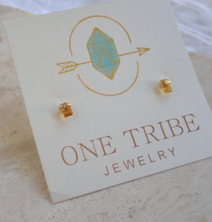 Dainty Citrine Stud Earrings 14k Gold Fill | Tiny Yellow Gemstone Earrings | November Birthstone Jewelry,Wire Wrapped Gemstone Post Earrings