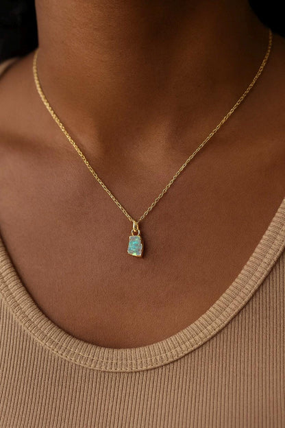 Dainty Raw Opal Pendant Necklace in Gold | October Birthstone Jewelry ,Minimalist Gift for Her