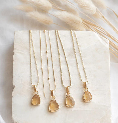 Raw Citrine Pendant Necklace - Genuine November Birthstone, Natural Gemstone Necklace with 18K Gold Fill Chain