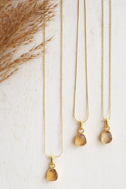 Raw Citrine Pendant Necklace - Genuine November Birthstone, Natural Gemstone Necklace with 18K Gold Fill Chain