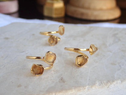 Raw Citrine Adjustable Ring – 14k Gold Open Wrap Ring with Two Natural Yellow Gemstones –November Birthstone Jewelry, Citrine Ring Gift