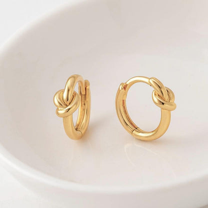 Gold Knot Hoop Earrings 18k Gold Vermeil Sterling Silver, Small Huggie Hoops, Minimalist Small Hoop Earrings