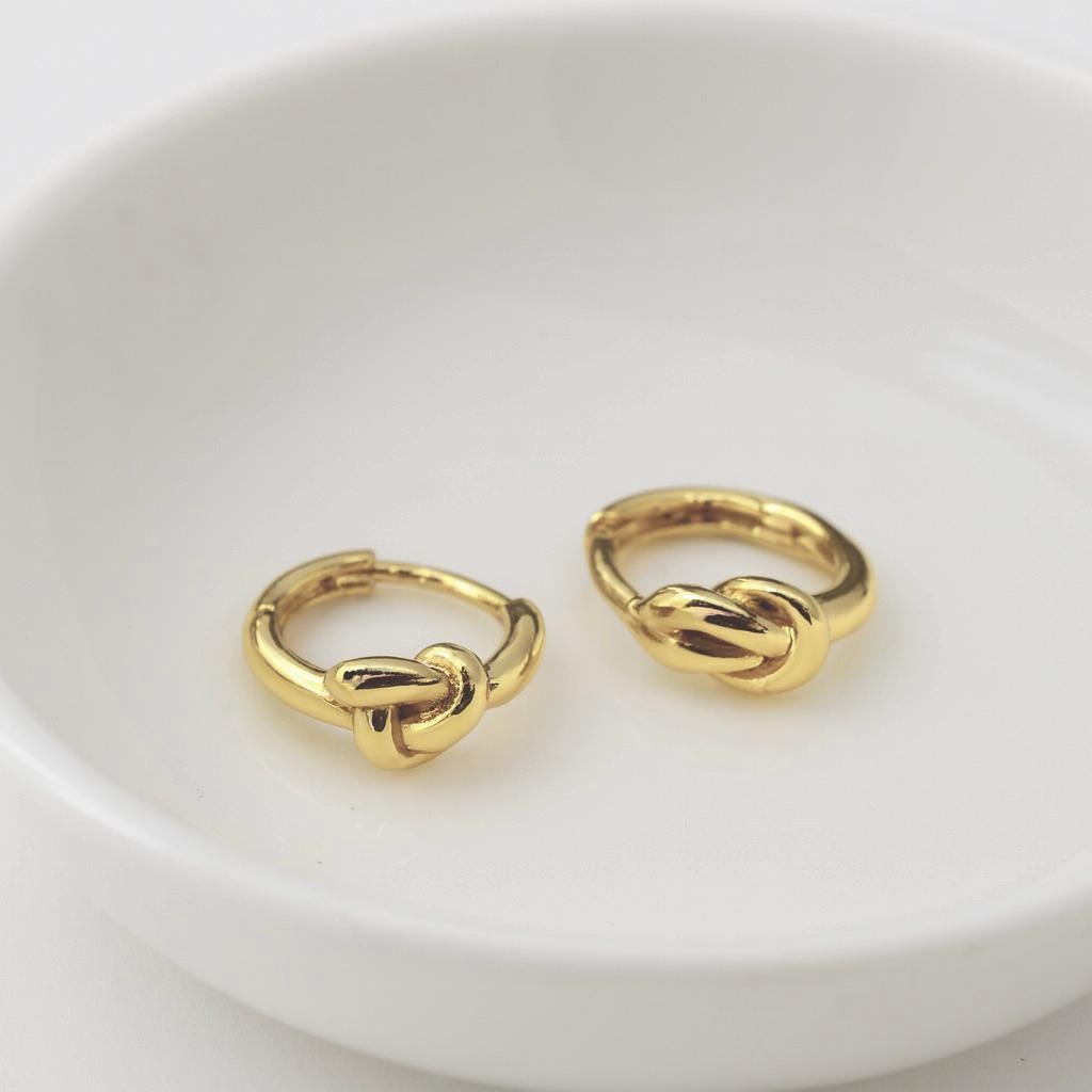 Gold Knot Hoop Earrings 18k Gold Vermeil Sterling Silver, Small Huggie Hoops, Minimalist Small Hoop Earrings