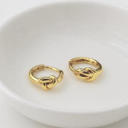 Gold Knot Hoop Earrings 18k Gold Vermeil Sterling Silver, Small Huggie Hoops, Minimalist Small Hoop Earrings