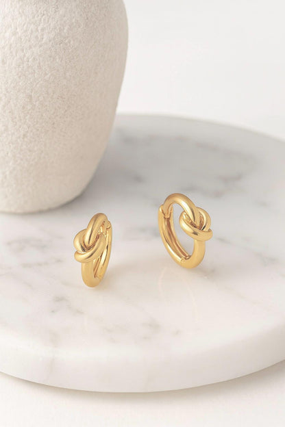 Gold Knot Hoop Earrings 18k Gold Vermeil Sterling Silver, Small Huggie Hoops, Minimalist Small Hoop Earrings