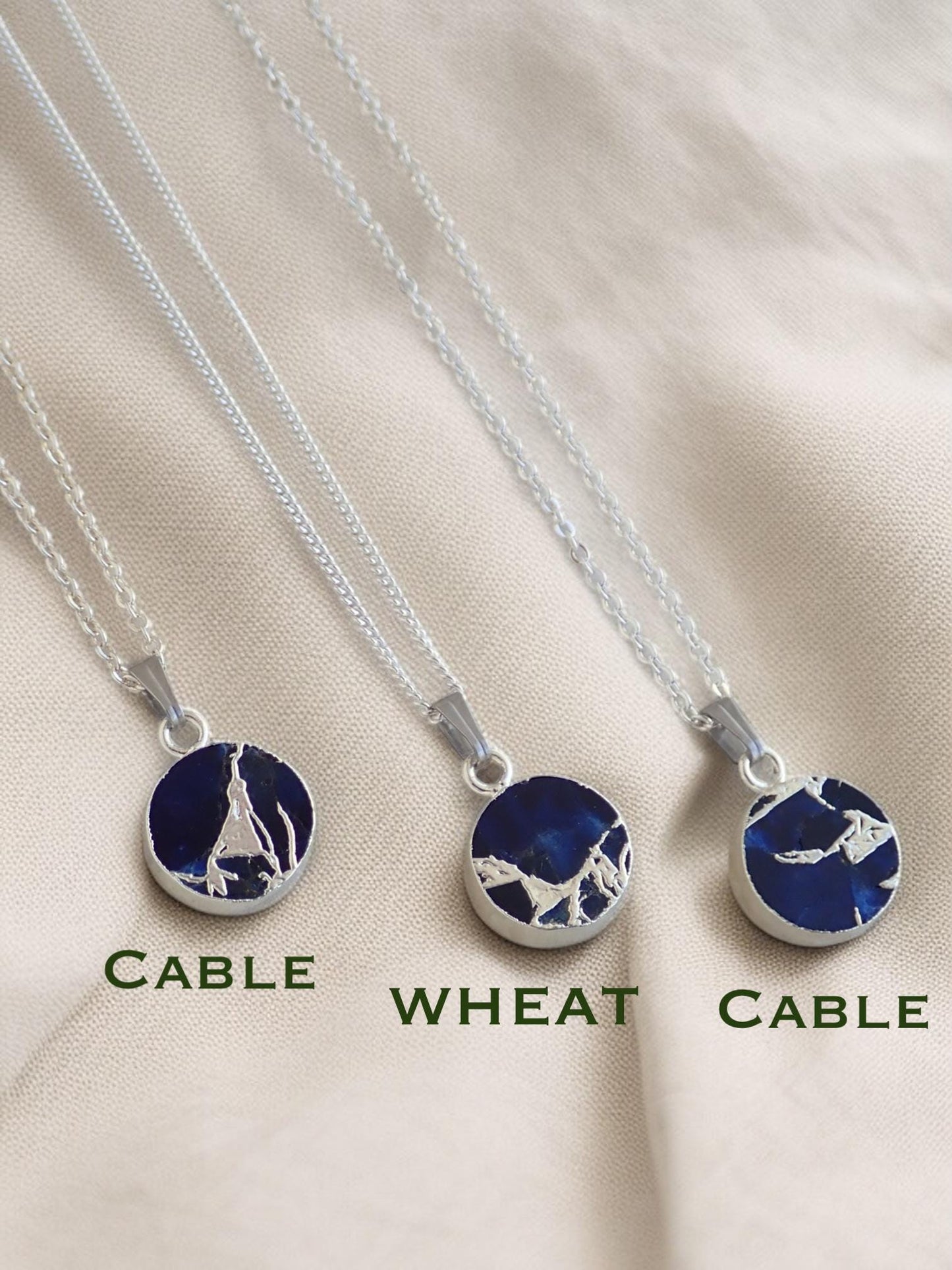 Sapphire Mojave Necklace Silver, Blue Gemstone Coin Necklace, May Birthstone Gift for Her, Kintsugi Inspired