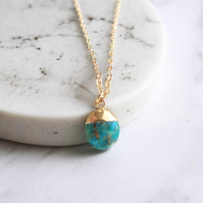 Dainty Turquoise Necklace • Genuine Gemstone Pendant • December Birthstone Gift for Her • 18kt Gold Filled Layering Jewelry