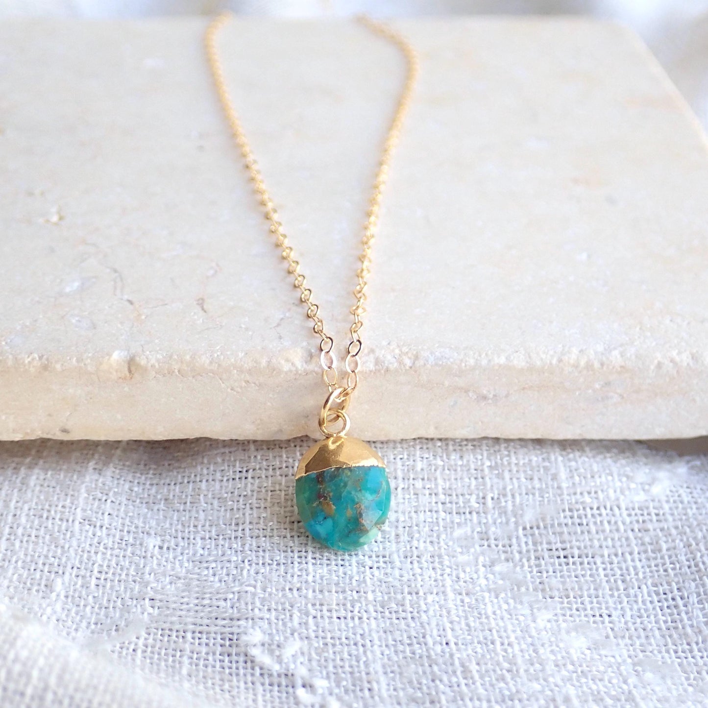 Dainty Turquoise Necklace • Genuine Gemstone Pendant • December Birthstone Gift for Her • 18kt Gold Filled Layering Jewelry