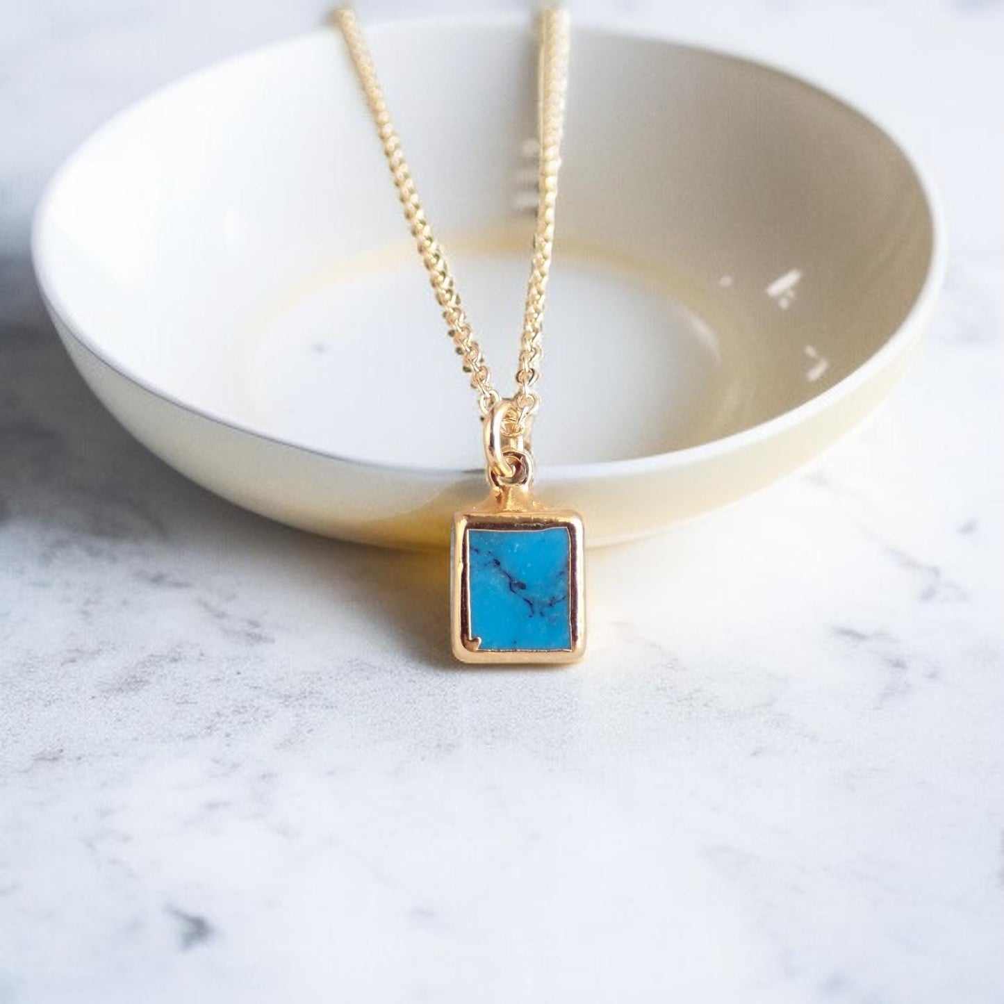 Dainty Turquoise Pendant Necklace  • December Birthstone Gift for Her • Dainty Gold Filled Layering Chain, Minimalist Turquoise Jewelry