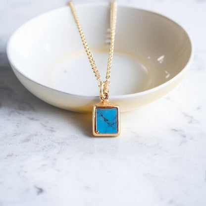 Dainty Turquoise Pendant Necklace  • December Birthstone Gift for Her • Dainty Gold Filled Layering Chain, Minimalist Turquoise Jewelry